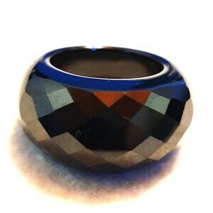 Chunky Faceted Black Obsidian Ring – Size 9 – Bold Statement Piece